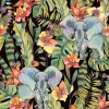 Tapeta: Akwarela dżungli wzór, kwiaty orchidei, liany i słonia