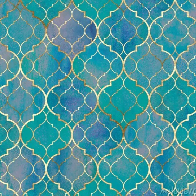 Tapeta: Akwarela geometryczna na wzór płytek arabskich
