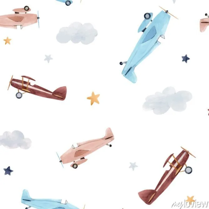 Tapeta: Akwarela samolot dziecko wzór