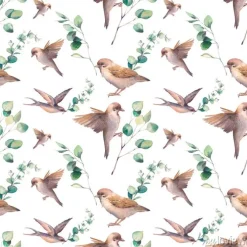 Tapeta: Akwarela wiosna wzór. wielostrzałowa tekstura z wróbli ptakami