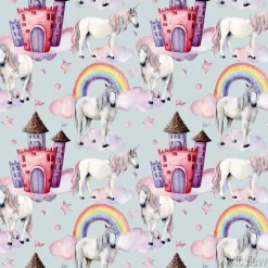 Tapeta: Akwarela wzór z jednorożce i wystrój bajki. ręcznie malowane