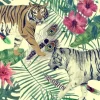 Tapeta: Akwarela wzór z tygrysami, liści, kwiatów.