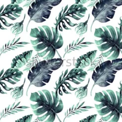 Tapeta: Akwarelowe egzotyczne liście w odcieniach zielonego