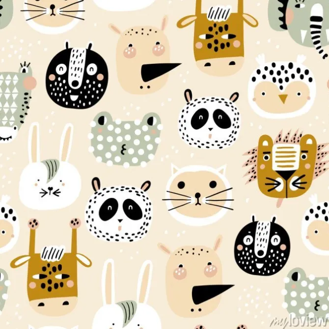 Tapeta: Baby seamless pattern with hand drawn animals. trendy scandinavian
