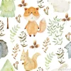 Tapeta: Bajkowy wzór w leśne zwierzęta akwarela