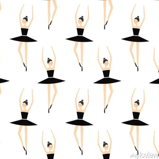 Tapeta: Balerina w czarnej spódniczce baletnicy bezszwowym wzorze na