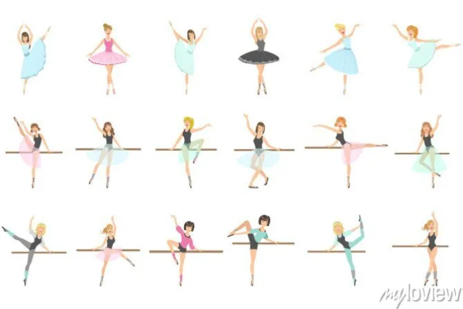 Tapeta: Baleriny trenuje w taniec klasie ustawiającej płaskiej uproszczonej