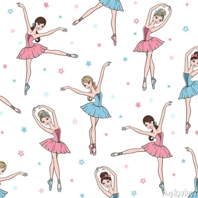 Tapeta: Balet taniec wzór z słodkie baletnice w tutu sukienki i gwiazdy
