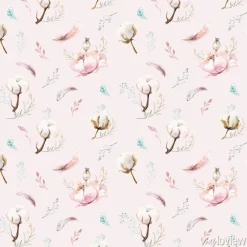 Tapeta: Bawełniane kwiaty na pastelowym różowym tle