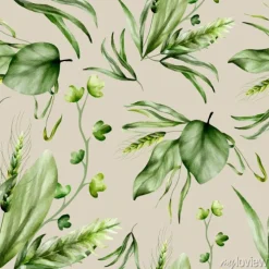 Tapeta: Beautiful watercolor greenery grass leaves seamless pattern