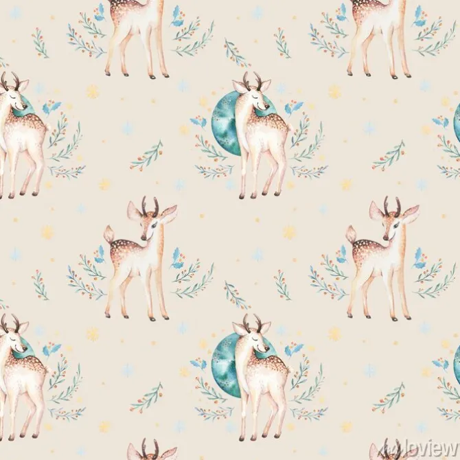 Tapeta: Bez szwu boże narodzenie dziecko jeleń bez szwu deseń. rę cznie