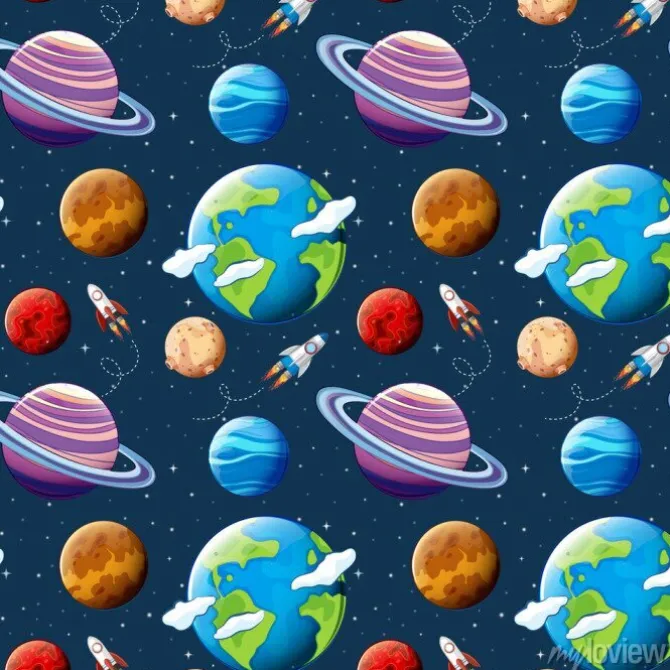 Tapeta: Bez szwu deseń planet i przestrzeni