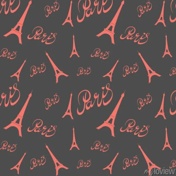 Tapeta: Bez szwu deseń wieża eiffla z rysunkami hearts.hand.