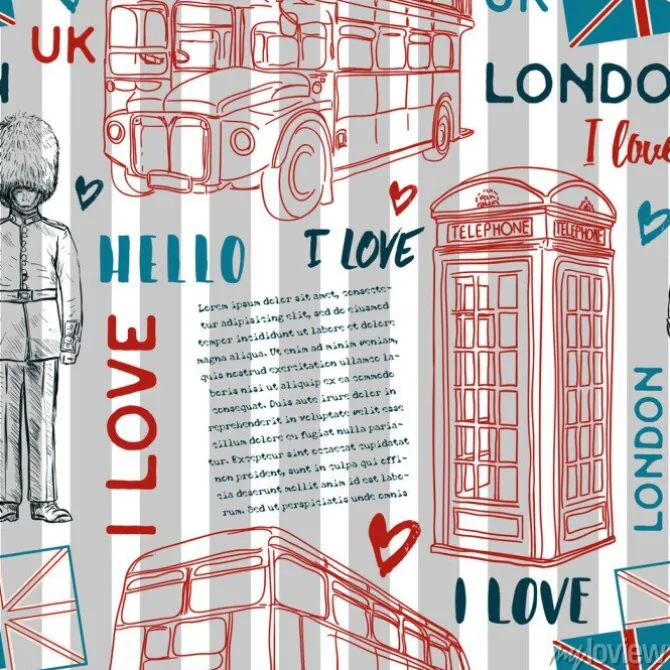 Tapeta: Bez szwu deseń z landmark londyński symbole na paski tle. vintage