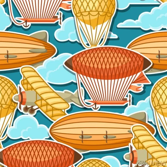 Tapeta: Bez szwu deseń z retro transportu lotniczego. vintage airship