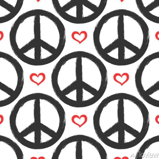 Tapeta: Bez szwu deseń z serca i objawów pokoju. grunge, graffiti, szkic,