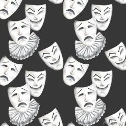 Tapeta: Bez szwu deseń z teatru maski śmiechu i smutek emocji, ręcznie