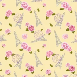Tapeta: Bez szwu deseń z wieży eiffla i róże na białym tle.