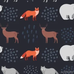 Tapeta: Bez szwu rę cznie rysowane z lasu zwierzę ... t: lis, biały niedźwiedź,