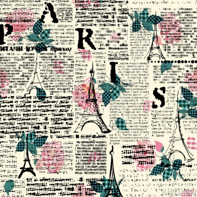 Tapeta: Bez szwu tła deseń. imitacja gazety z halftone słowo paryża.
