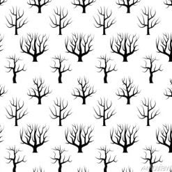 Tapeta: Bezszwowe czarno-białe drzewa zakrzywione bez liści tła. wektorowa