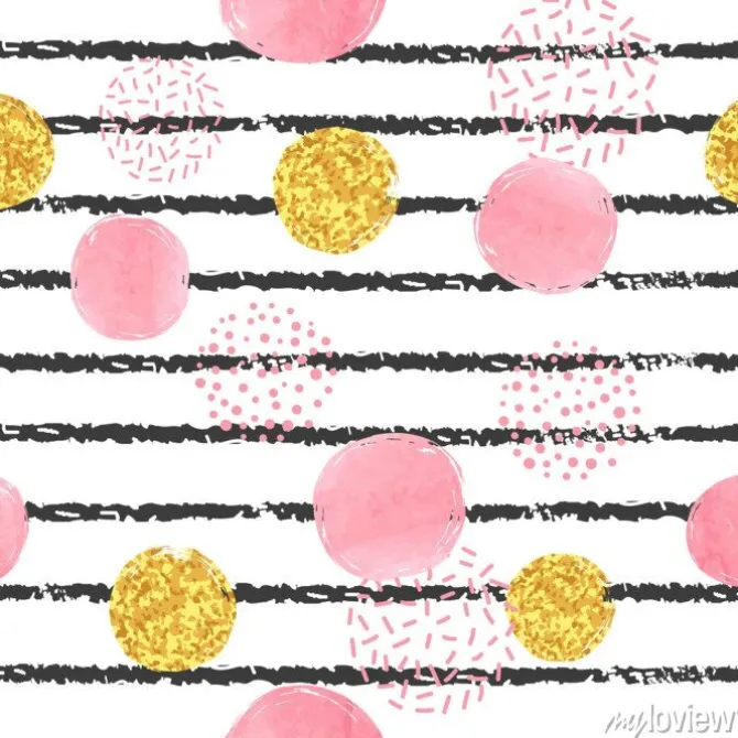 Tapeta: Bezszwowe paski i kropkowany wzór z różowymi, czarnymi i złotymi