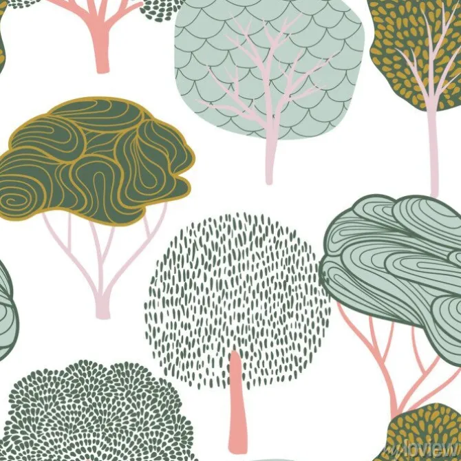 Tapeta: Bezszwowe tło z stylizowane drzewa. jasny wzór lasu