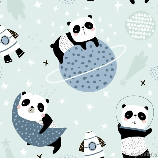 Tapeta: Bezszwowy dziecięcy wzór z slepping pandami na księżycach i gwiaździstym
