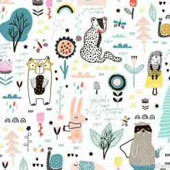 Tapeta: Bezszwowy dziecinny wzór z czarodziejskimi kwiatami, niedźwiedziem,