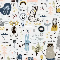 Tapeta: Bezszwowy dziecinny wzór z czarodziejskimi kwiatami, niedźwiedziem,