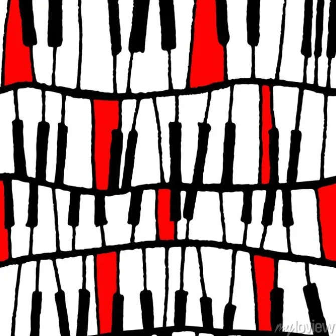 Tapeta: Bezszwowy wektorowy fortepianowy wzór w czarny i biały i czerwony