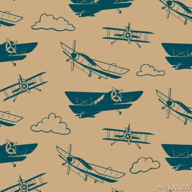 Tapeta: Bezszwowy wektoru wzór z rocznika samolotem