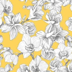 Tapeta: Bezszwowy wzór. ręcznie rysowane kontur bukiet z orchidei i plumeria.