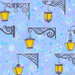 Tapeta: Bezszwowy wzór, rocznik ulicy luminescencyjni lampiony wiesza