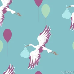 Tapeta: Bezszwowy wzór z bocianem i balonami