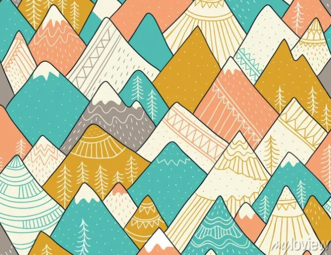 Tapeta: Bezszwowy wzór z górami w scandinavian stylu. dekoracyjne tło