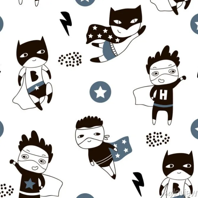 Tapeta: Bezszwowy wzór z ślicznym chłopiec bohaterem. twórcza dziecinna