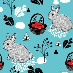 Tapeta: Bezszwowy wzór z zwierzętami i lasowymi jagodami.