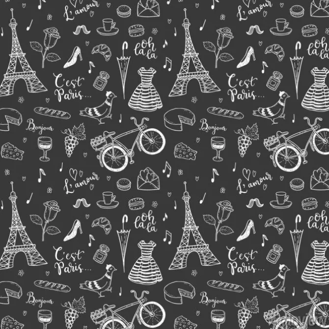 Tapeta: Bezszwowych wektora deseniu z wyciągnąć rękę paryż, francja doodles