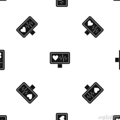 Tapeta: Bicie serca wzór bez szwu czarny