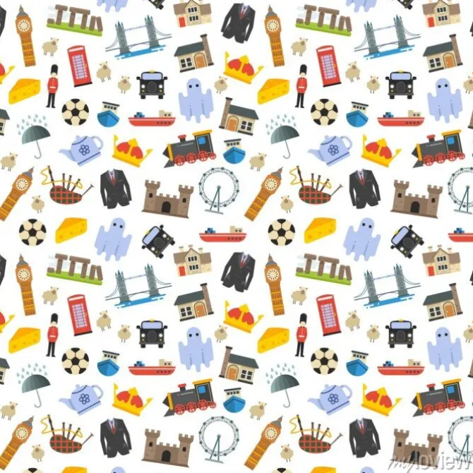 Tapeta: Brytyjski, anglia, londyn symbole i zabytków bezszwowe tło wektor