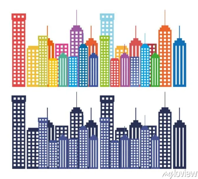 Tapeta: Budynki miasta ustawić ikonę sylwetka