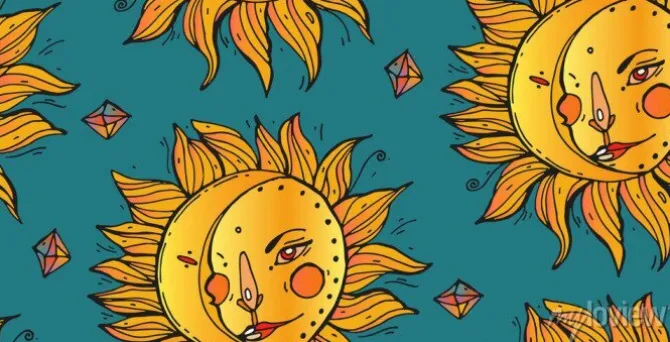 Tapeta: Błyszczące jasny żółty słońce na zielonym tle bezszwowych. wzór