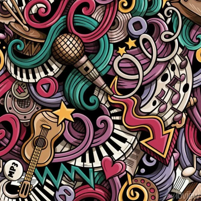 Tapeta: Cartoon dłoni rysowane doodles muzyka bez szwu deseń