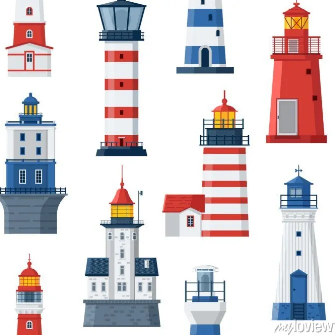 Tapeta: Cartoon latarni deseń. czerwone i niebieskie morze prowadzące