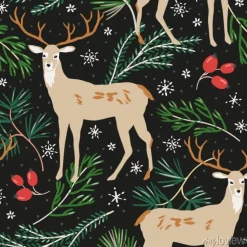 Tapeta: Christmas seamless pattern, black background. forest deer animals,