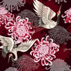 Tapeta: Chryzantemy i żurawie japońskie