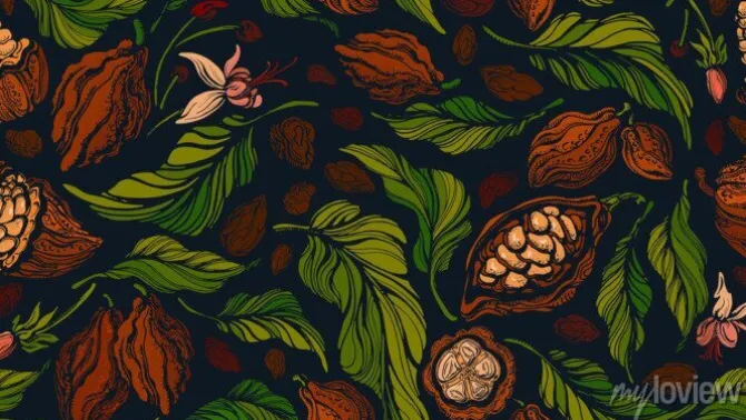 Tapeta: Cocoa vector seamless pattern dark chocolate, food