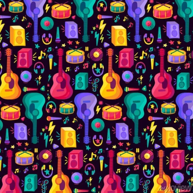 Tapeta: Colorful musical instrument flat seamless pattern