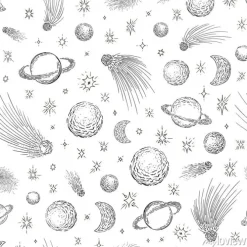 Tapeta: Comet planets and stars seamless pattern. hand drawn ink sketch